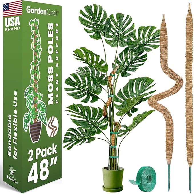 2 Pack 48 Inch Bendable Moss Pole Monstera Plant Support Stakes for Indoor Plants - Tall Moss Stick Trellis for Potted Climbers - Stem Support Accessories for Climbing Houseplants