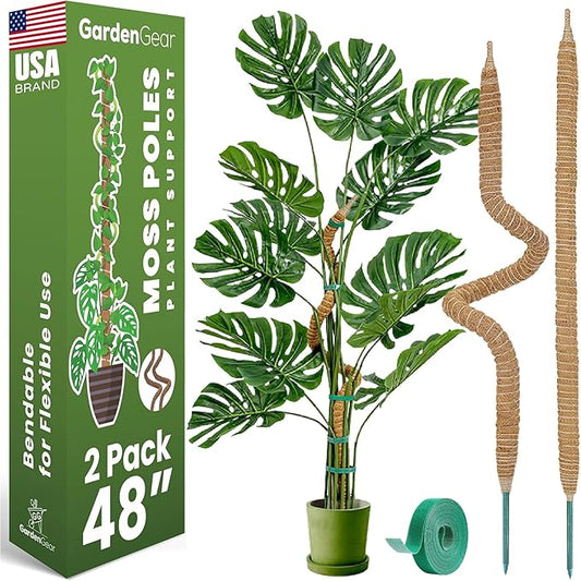 2 Pack 48 Inch Bendable Moss Pole Monstera Plant Support Stakes for Indoor Plants - Tall Moss Stick Trellis for Potted Climbers - Stem Support Accessories for Climbing Houseplants