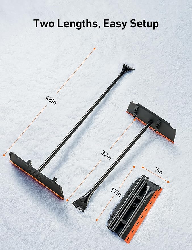 AstroAI 48Inch 2-in-1 Snow Scraper for car Snow Broom and Detachable Ice Scraper with Non-Abrasive Silicone Head for Cars, Trucks, SUVs
