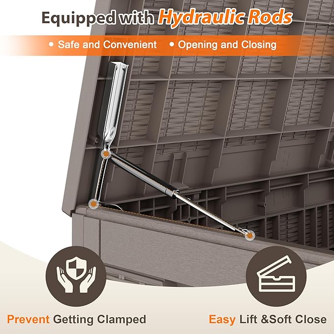 100 Gallon Resin Deck Storage Boxes Outdoor Waterproof, Lockable Outdoor Storage Container for Patio Cushions, Garden Tools, Pool Accessories,Grey