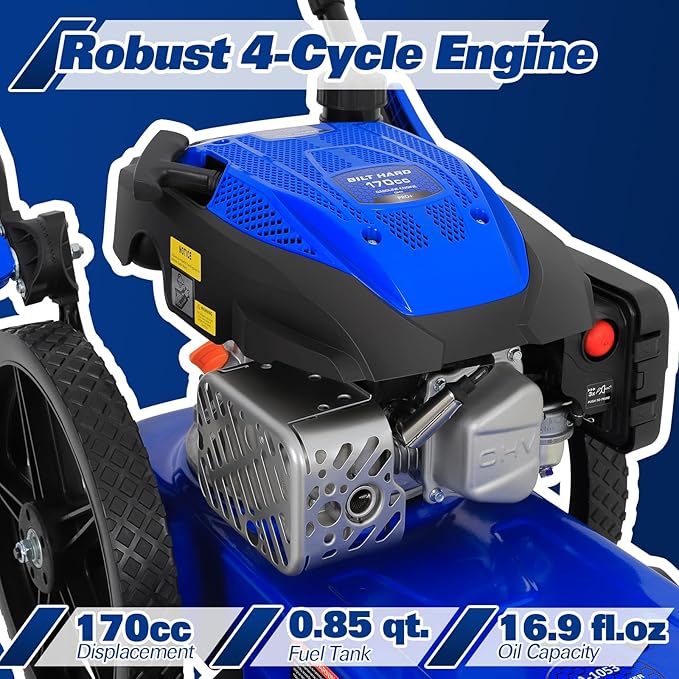 BILT HARD Walk Behind String Trimmer, 170cc 4-Cycle Gas Brush Hog Mower, 22 Inch Cutting Diameter, Push Weed Eater with 14 Inch Flat Free Wheels, Brush Cutter for Farm, Lawn, Yard