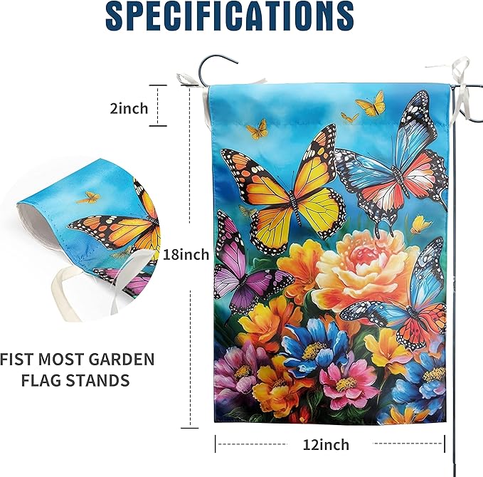 Summer Garden Flags 12x18 Double Sided Spring Butterfly Garden Flag Flower Welcome Flags for Outside Floral Yard Flags Outdoor Front Porch Decor