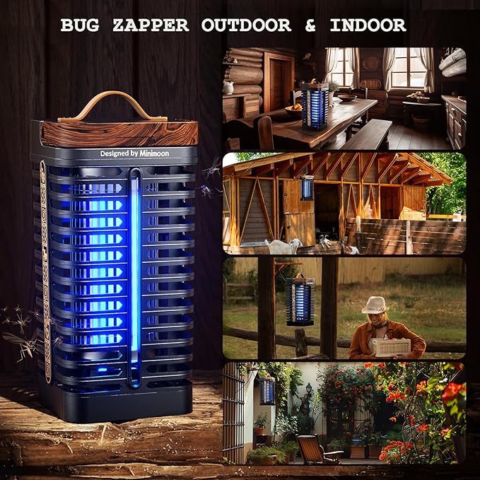 Minimoon Bug Zapper Outdoor, 15W Mosquito Zapper 4200V Electric Fly Trap, Western Theme, Easy to Clean, IPX4 Waterproof, 5.9 Ft Cord, Fly Zapper for Backyard, Patio, Camping, Indoor