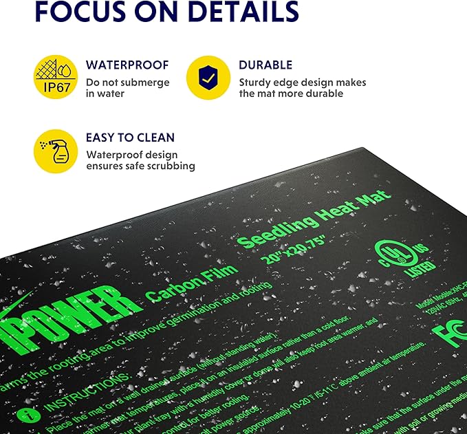 iPower 20"x20.75" Seeding Heat Mat, Adjustable Temperature Waterproof Durable Germination Station, Hydroponic Heating Pad for Indoor Gardening