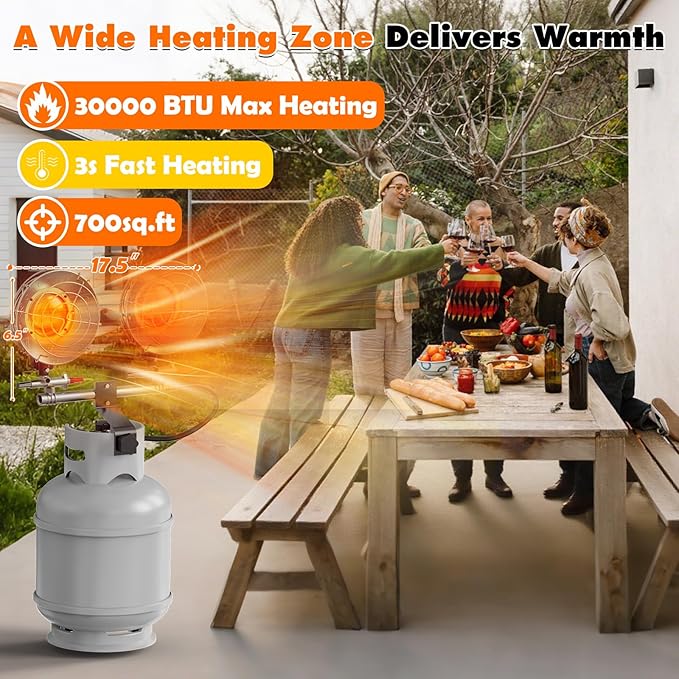 30000BTU Propane Heater, Portable Propane Heater for Outdoor Use with 3 Adjustable Modes and Safety Shut-off Valve for Patio, Camping, Fishing, Garage