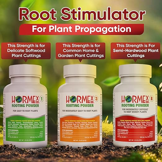 Hormex Rooting Powder Combo #1, 3, 8 (0.10-0.8 IBA) - Root Growth Hormone for Delicate and Common Houseplants to Semi-Hardwood, Medicinal Plants and Tree Cuttings - Root Stimulator for Plant Cloning