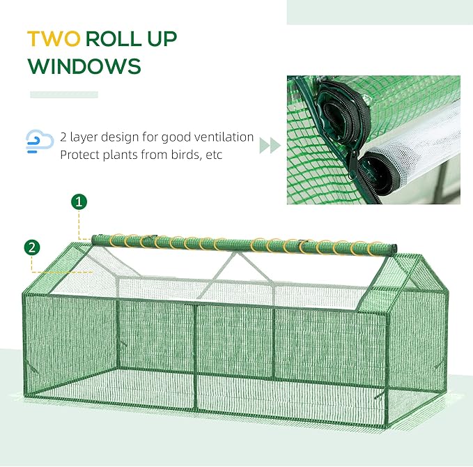 Outsunny 71" x 36" x 28" Mini Greenhouse Portable Hot House for Plants with Large Zipper Windows for Outdoor, Indoor, Garden, Green