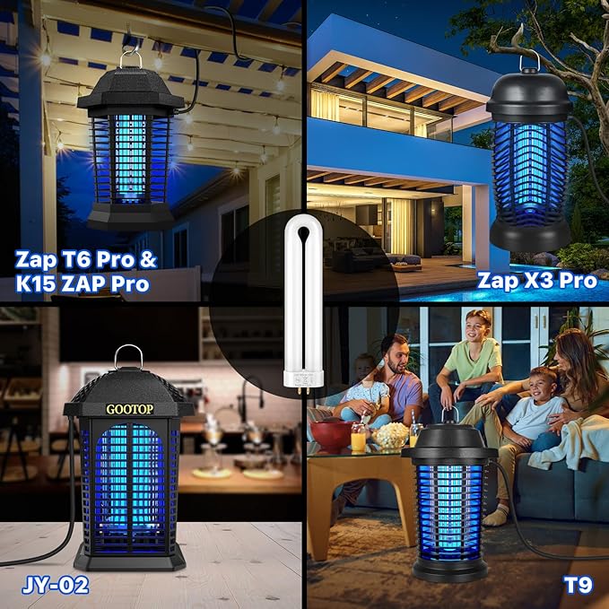 GOOTOP Replacement Bulb for Zap T6 Pro, K15, T9,X3 Bug Zapper, 15W, 4-Pin Base, U-Tube Bulb Twin Tube Bulb