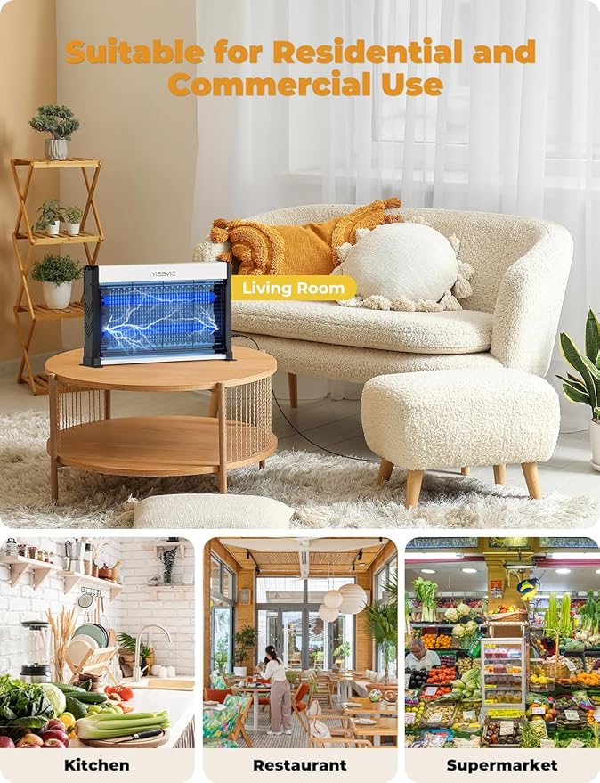 YISSVIC LED Bug Zapper Indoor, 4000V Electric Bug Zapper, Powerful Mosquito Zapper,LED Fly Zapper Indoor, Mosquito Killer with 6.6ft Power Cord for Home Office Restaurant