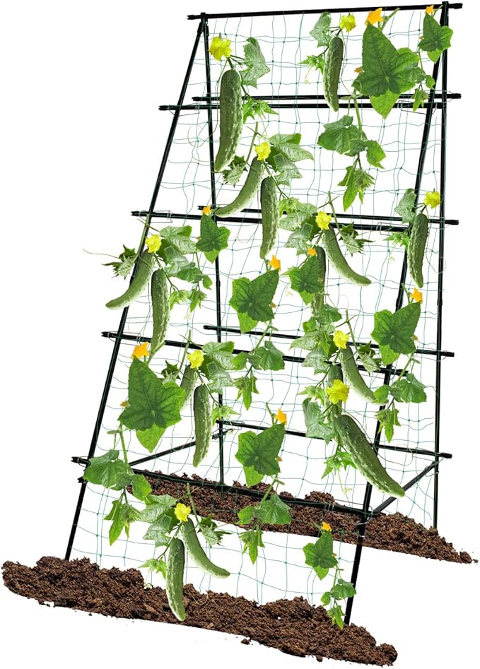 Cucumber Trellis 69.8" H x 36" W, A Frame Garden Trellis for Raised Bed Climbing Plants Metal+PE Coated Grow Support for Vines, Vegetables