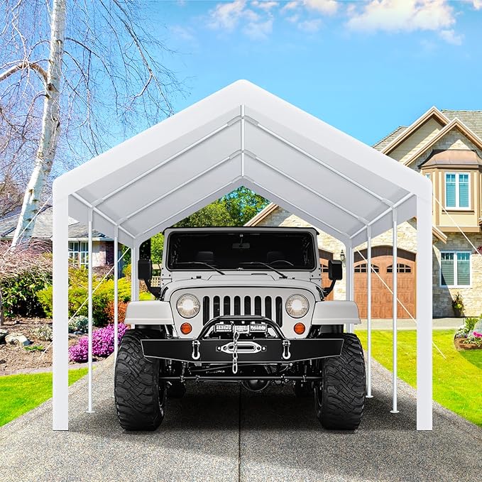 COBIZI Carport Canopy 12x20 Heavy Duty Car Tent Garage, Galvanized Frame Car Canopy Outdoor Shelter Waterproof & UV Protected with Built-in Sandbags & All-Season Tarp for Car Boat Truck, White