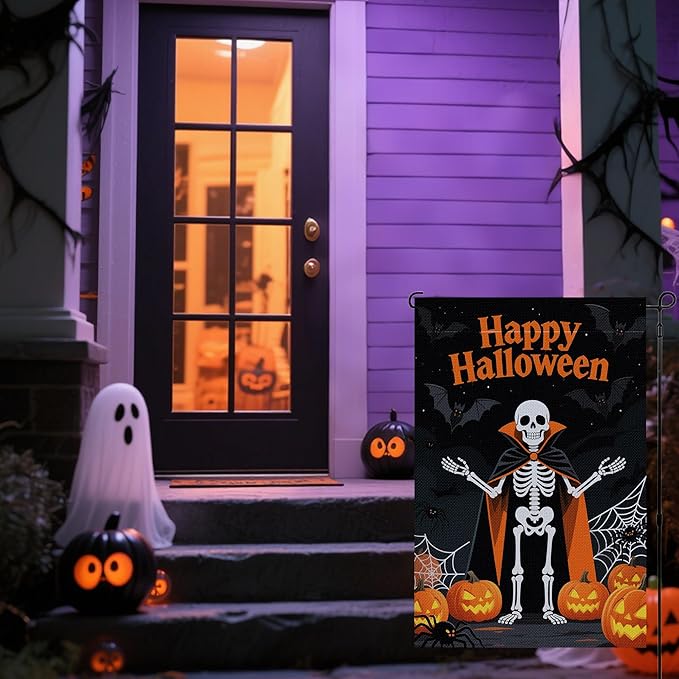 Halloween Garden Flag 12x18 Inch Double Sided, Outdoor Burlap Yard Decor for Porch, Patio, Holiday Decorations, Black3