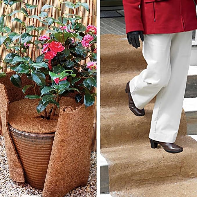 2 Rolls 16x80 Inch(40cm*200cm) Coco Liner Roll Natural Coconut Fiber mat Coconut Liners for Planter Flower Basket No-Slip Ice and Snow Carpet Mats Animal pet pad