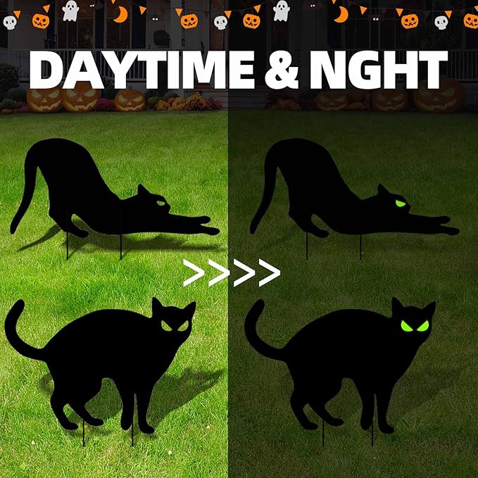 6 Packs Halloween Black Cat Yard Signs with Stakes Black Cat Decor Yard Signs Halloween Yard Decorations for Outdoor Garden Lawn Decor Halloween Party Favor