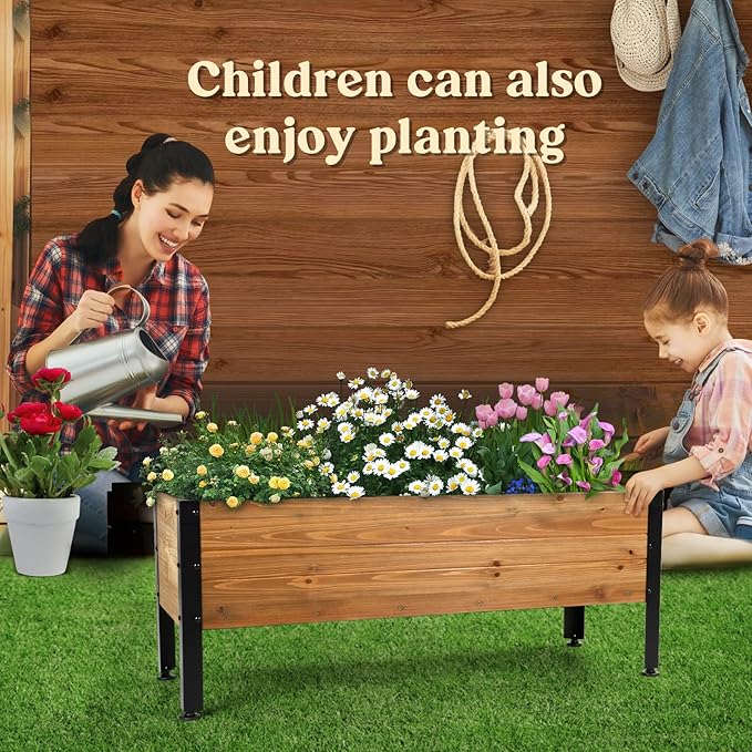 Wood Rectangular Garden Planter Box Raised Garden Bed Outdoor,Planters for Outdoor Plants 37x13x15in Elevated Planter Box for Herbs Vegetables Flowers Great for Patio Deck Balcony