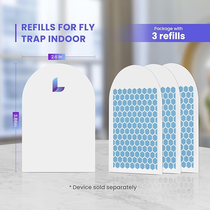 LiBa 3 Pack Glue Card Refill for LiBa Flying Insect Trap, Fruit Fly Traps for Indoors, Gnat Traps for House Bug Light Trap Indoor Replacement Glue Boards