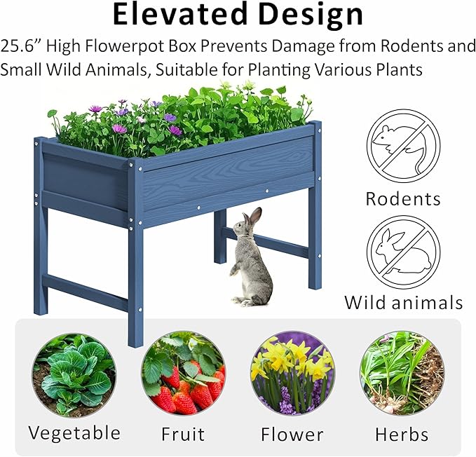 Raised Garden Bed Outdoor with Legs,HDPE Elevated Planter Box Rot-Resistant and Non-Cracking,Raised Beds for Gardening for Backyard, Patio, Balcony, 300lb Capacity Navy