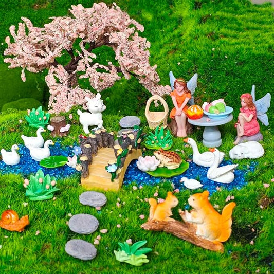 Miniature Fairy Garden Accessories, 36 Pieces Miniature Resin Figurines for Plant Pots, Backyard, Lawn, Micro Landscape, Dollhouse, Terrarium