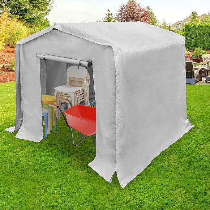 8x8x8 FT Outdoor Storage Shelter Carport, Portable Storage Tent with Roll-up Door, Waterproof Outdoor Carport for Bike, Lawn Mower, ATV Storage (Grey)