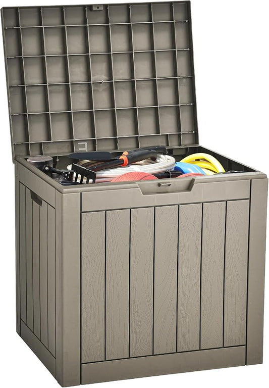YITAHOME 31 Gallon Outdoor Storage Deck Box, Waterproof Resin Package Delivery and Storage Box with Lockable Lid for Patio Furniture Cushions, Pool Accessories, Garden Tools, Taupe