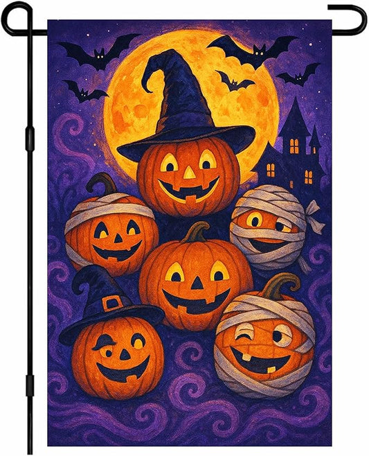 IVN Spooky Halloween Garden Flag 12x18 Inch Double Sided Witch Hat Pumpkin Jack O’ Lantern Trick or Treat Outdoor Fall Yard Flag for Outside Home Front Door Lawn Porch Patio Welcome Decor