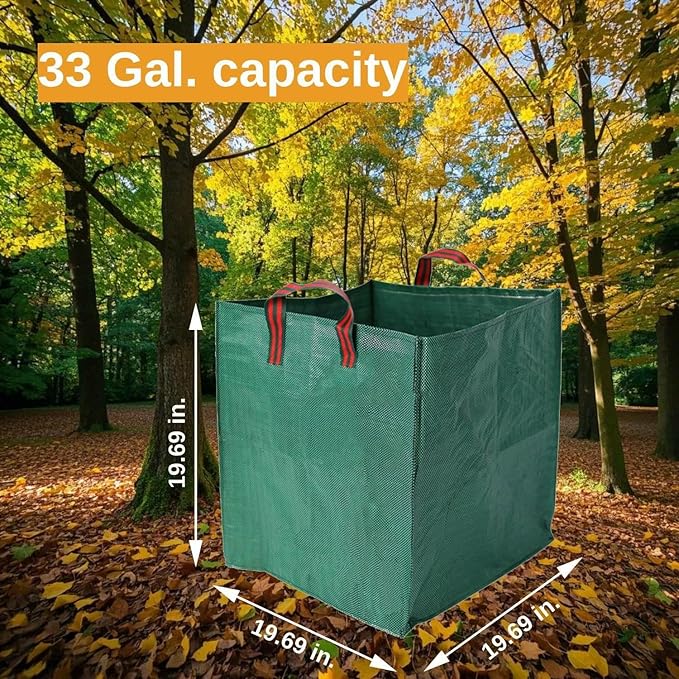 Heavy Duty Reusable Leaf Bags, 33-Gallon (Pack of 2) – Yard Waste Bags with Reinforced Carry Handles, Foldable & Portable for Lawn, Garden, Camping, and Debris Collection