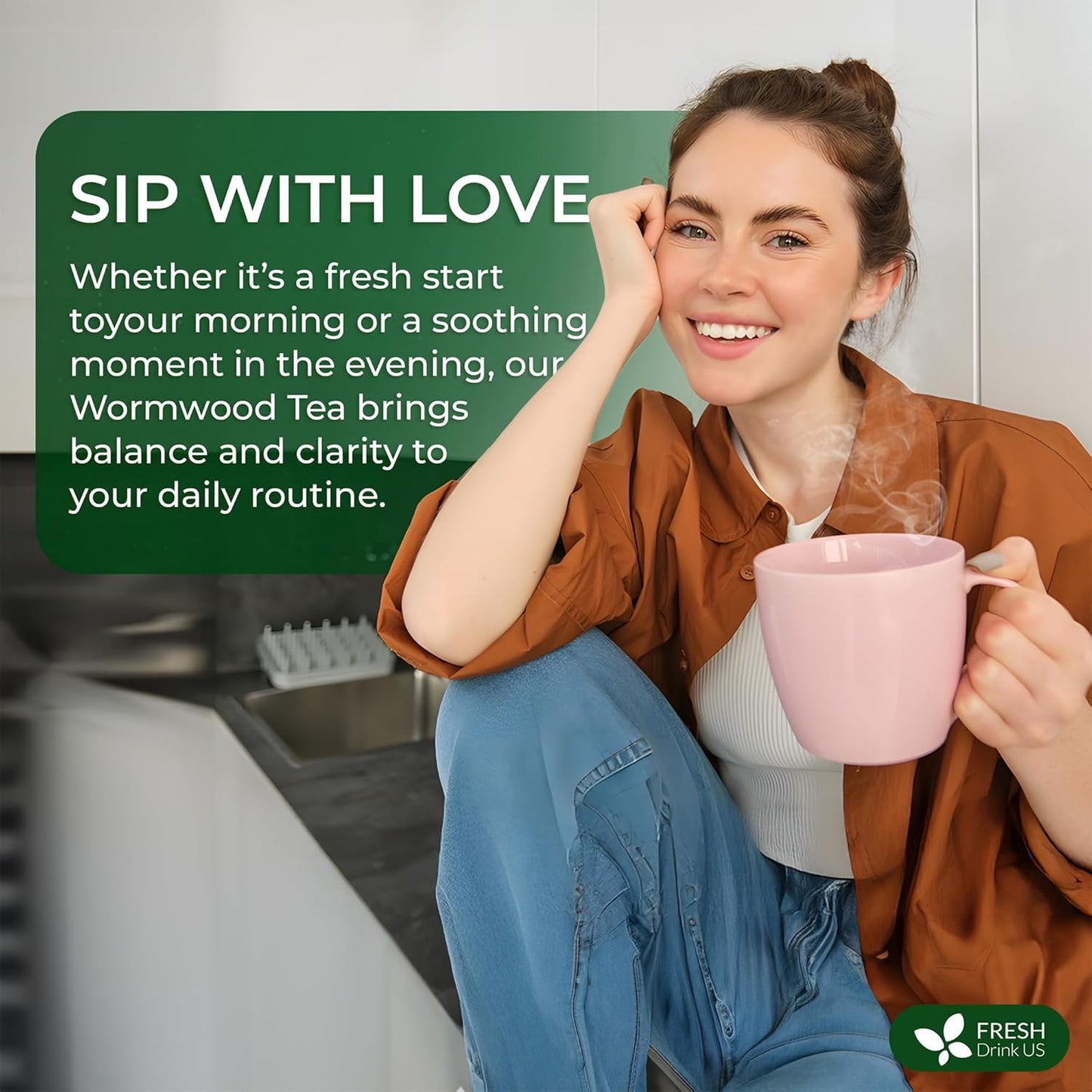 FreshDrinkUS, Premium Wormwood Tea - 75 Tea Bags - Handcrafted Herbal Blend, Caffeine-Free – Smooth Taste & Naturally Refreshing.