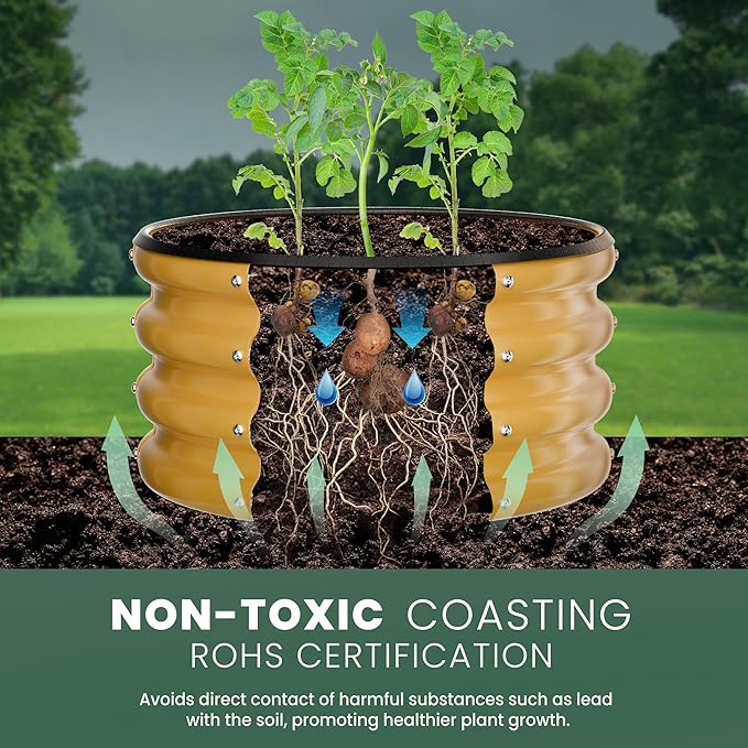 Round Galvanized Raised Garden Bed Kit, 2 Pcs 2 x 2 x 1ft Autumn Gold Galvanized Garden Boxes, Outdoor for Vegetables