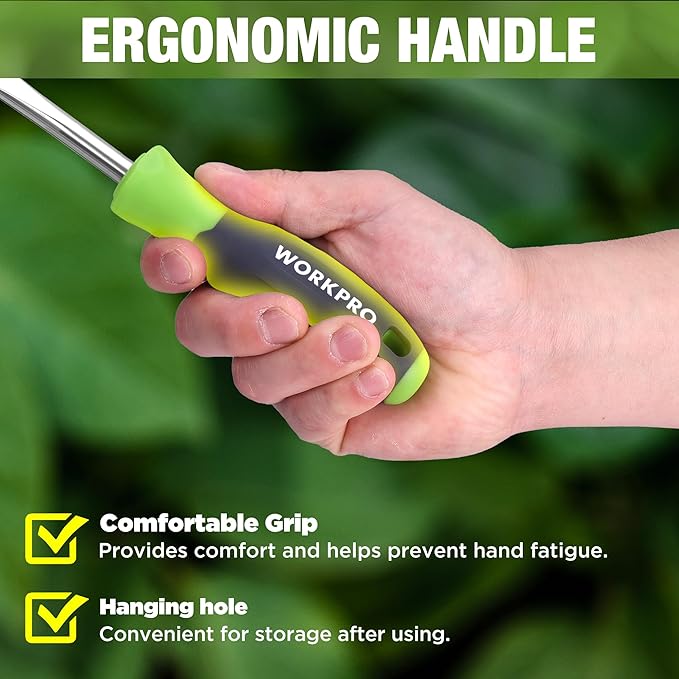 WORKPRO Crack Weeder, 12.5" Stainless Steel Crevice Weeding Tool with Soft Handle, L-Shaped Side-Walk Weed Removal Scraper, for Garden Lawn Yard Patio Terrace Paving Garden Hand Tool