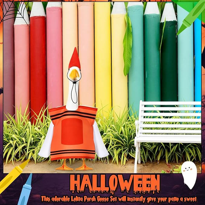 Geyoga Halloween Goose Crayon Costume Porch Goose Outfits 23" Fall Geese Clothes Classroom Lawn School Garden Patio Yard Outdoor Decorations(Red,Crayon)