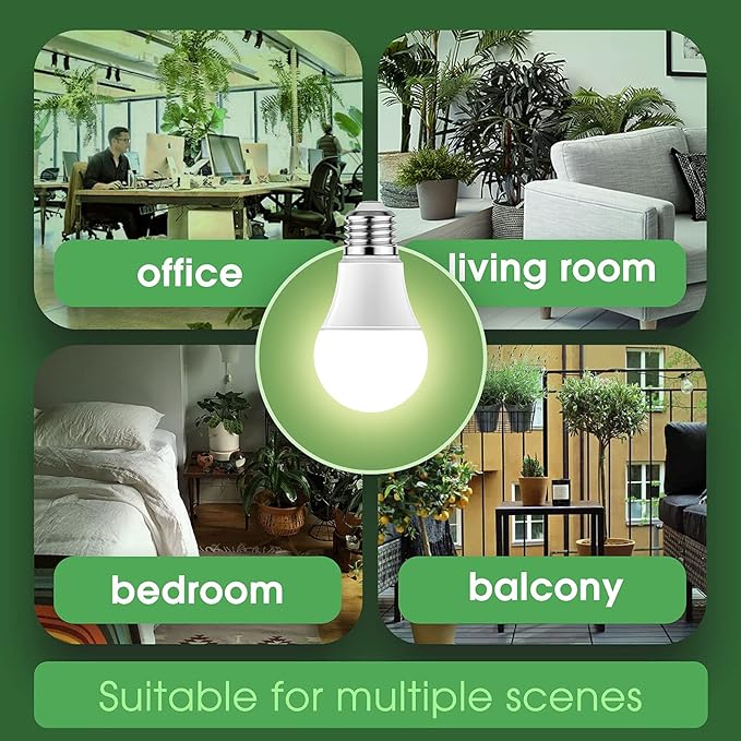 Briignite 4 Pack Grow Light Bulbs, LED White Bulb A19 Bulb, Full Spectrum Plant Bulbs E26 Base, 11W 100W Equivalent, for Indoor Plants, Seed Starting