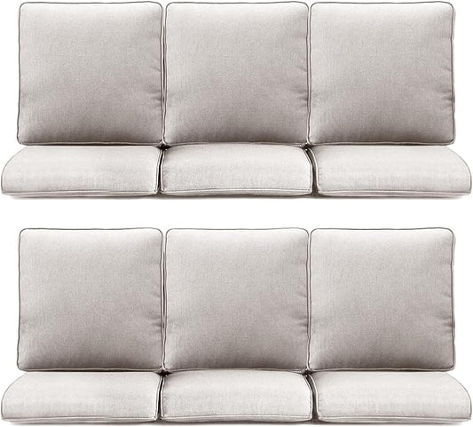 Patio Chair Cushions 6 Packs - Outside High Back Thick Water-Resistant Cushion 22x24 with Zipper Cover for Outdoor Glider Rocking Chairs Loveseat 3-Seater Couch Sofa – Beige/Regular