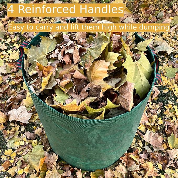 Leaf Collector & Leaf Bag 2-Pack | 106 Gallon Reusable Standable Yard Waste Bags | Portable Durable Garden Clippings Container with 4 Handles for Lawn Care, Camping & Recycling