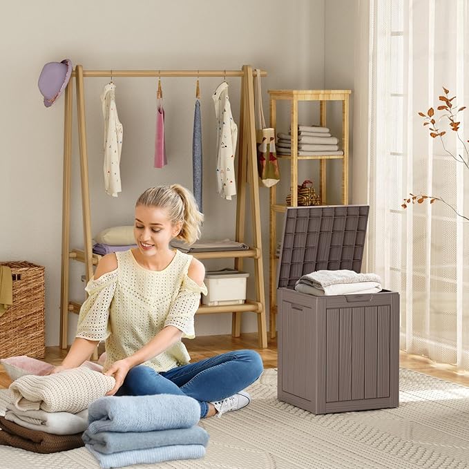 28 Gallon Outdoor Storage Box – Resin Deck Box with Lockable Lid, Waterproof Patio Furniture Storage for Tools, Garden & Yard Organization