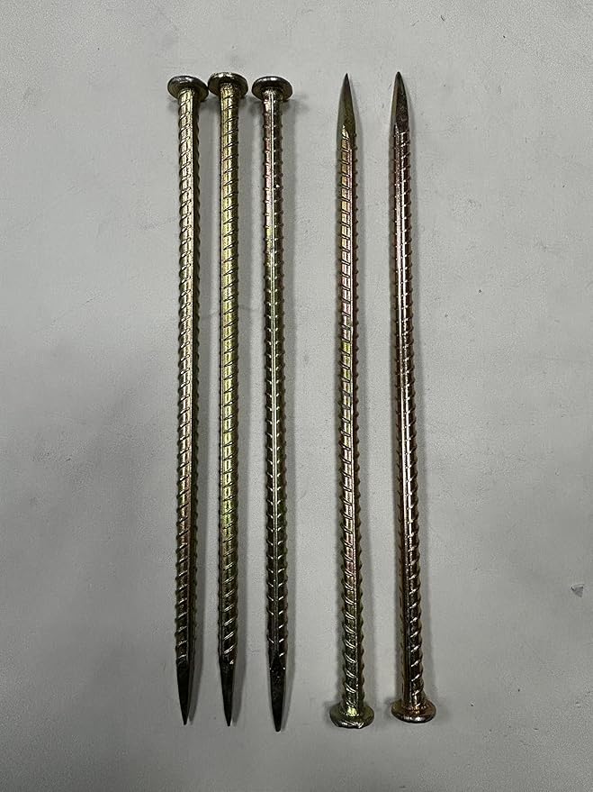 Moonmama 16英寸约40厘米长 黄色电镀防锈 镀锌钢地锚 - 重型超粗植物支撑花园超长桩,适用于帐篷螺纹桩 金属钢筋支撑 足球场 户外花园 每盒10支装