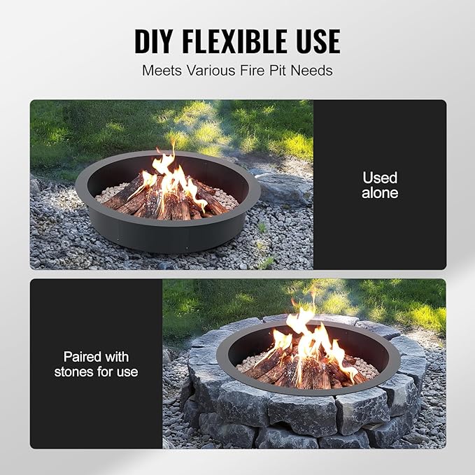 VEVOR Fire Pit Ring, 40-Inch Outer/36-Inch Inner Diameter, 10inch Height 2.5mm Thick Fire Pit Insert, Heavy Duty Carbon Steel Liner DIY Campfire Ring Above or In-Ground, for Outdoor Camping, Bonfires