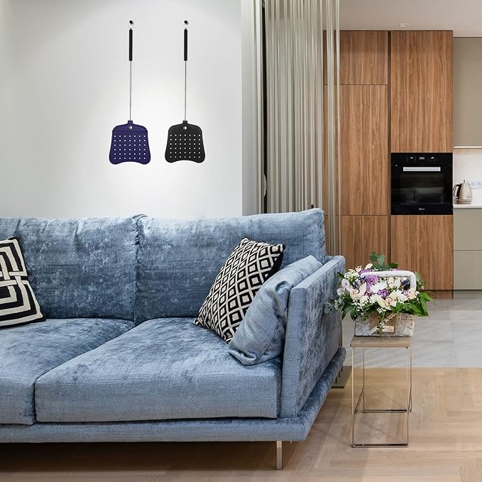 Foxany Leather Fly Swatter, Telescopic Heavy Duty Fly Swatters, Flexible Manual Flyswatters Set, Extendable Swatter with Stainless Steel Long Handle for Indoor Outdoor