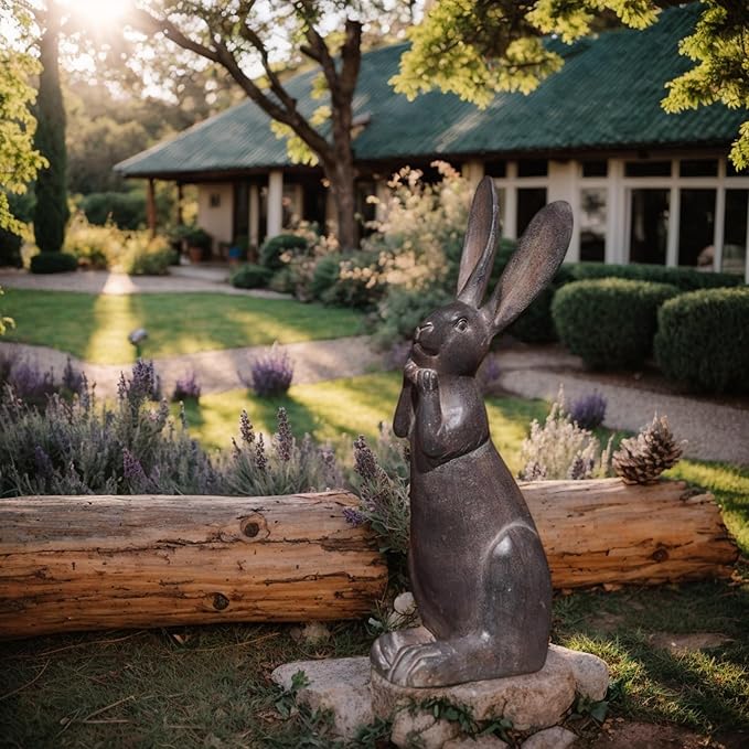 DiliComing Bunny Decor Resin Animals Statue - Garden Decorations Garden Decor for Outside Cute Cheeky Bunny Figurine Statues for Home Decor Outdoor Decor for Porch 5 × 4 × 11 Inch