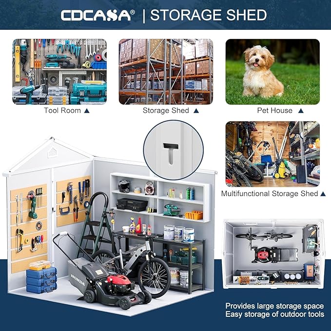 CDCASA 8x6 FT Resin Storage Shed, Large Waterproof Outdoor Sheds with Floor & Lockable Door & Vents, Plastic Tool Shed for Backyard, Patio, Poolside, Cabinet, Dove Grey