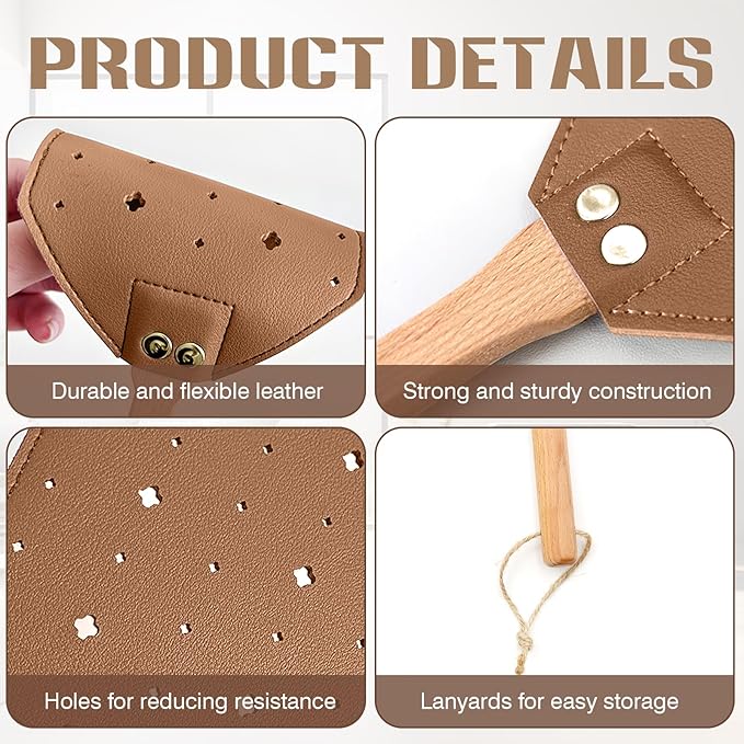 ZOCONE 3 Pack Leather Fly Swatters with Lanyard, Sturdy Fly Swatter Heavy Duty Wood Fly Swatter for Indoors and Outdoors