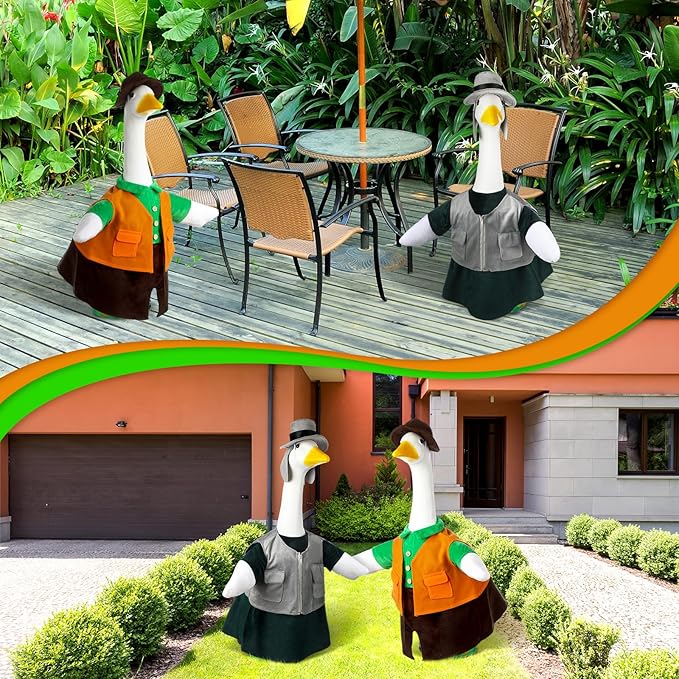 Frienda 2 Set Fishing Porch Goose Outfit Clothes for 23" High Cement or Plastic Goose, Fishing Yard Cement Geese Duck Clothes Costume for Fall Halloween Outdoor Garden Yard Patio Decor