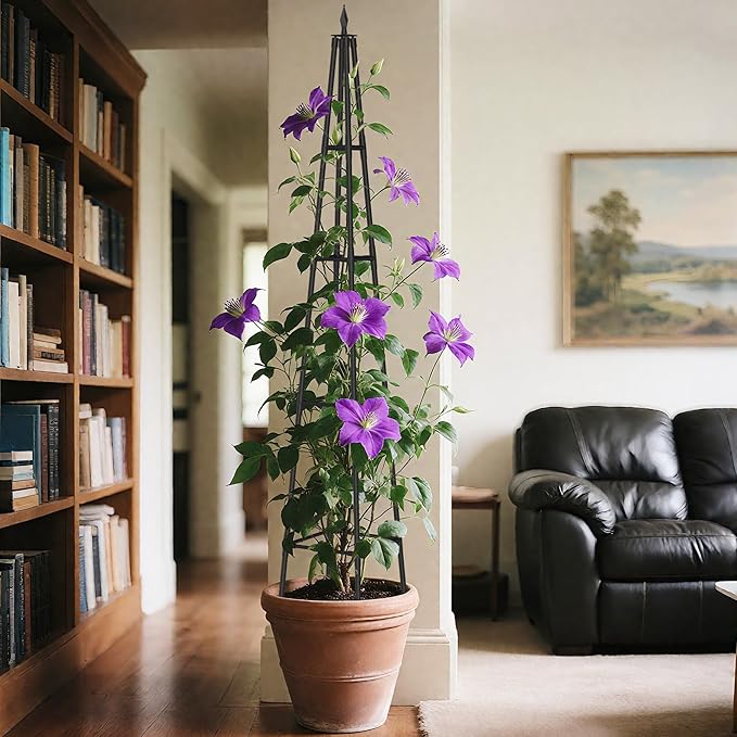 6 FT Obelisk Trellis for Climbing Plants Outdoor, 6FT Garden Trellis with Extra Thickened Plastic-Coated Metal Pipes, Garden Indoor Potted Plant Support, Climbing Support for Potted Plants