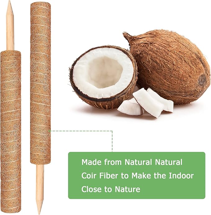 Moss Pole, Augshy Total Length 43 Inch Moss Poles - 2Pcs 24 Inch Plants Support Stakes Pole for Indoor Plants Coir Totem Pole for Creeper Monstera Plant Climbing