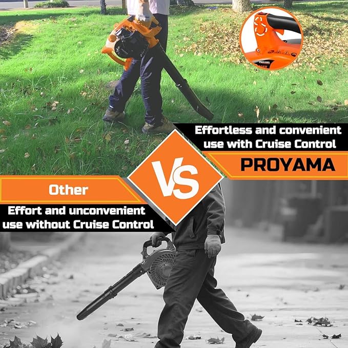 PROYAMA 26CC 2 Cycle Gas Leaf Blower, 2 in 1 Nozzle Handheld Powerful Blower, 412CFM 200MPH Lightweight Powerful Leaf Blower with Cruise Control for Lawn Care Snow Removal, Blowing Debris Leaves Dust