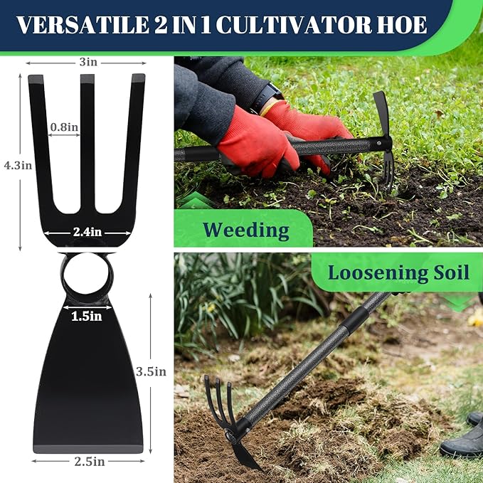 Adjustable Garden Hoe – Multi-Purpose Weeding & Digging Tool with Ergonomic Handle, Length (16"-60"), Rust-Proof Coated Steel, Heavy Duty for Farm, Yard, Gardening