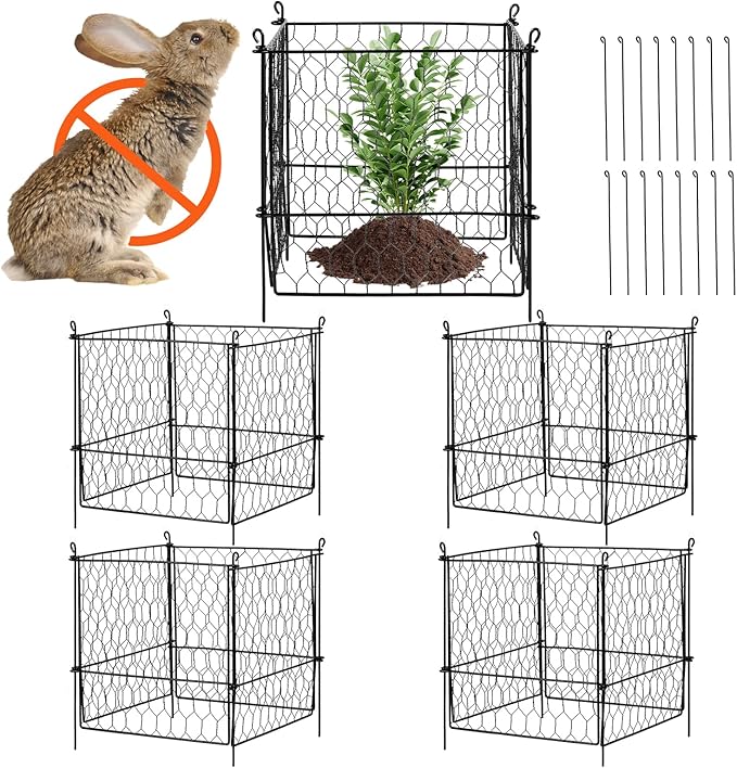 VEVOR 4 Pack Plant Protectors from Animals, 13.4'' x 13.4'' Chicken Wire Plant Protector, Plant Cages for Outdoor Plants, Flowers & Vegetables, Keeps Bunny Chicken Squirrels Out, 16pcs Metal Mesh