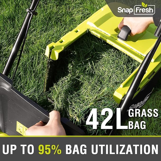 SnapFresh Electric Lawn Mower - 40V 16” Cordless Lawn Mower with 4.0Ah Battery x 2 and Fast Charger Included - Battery Operated Push Lawn Mowers with Bagger, Brushless Motor