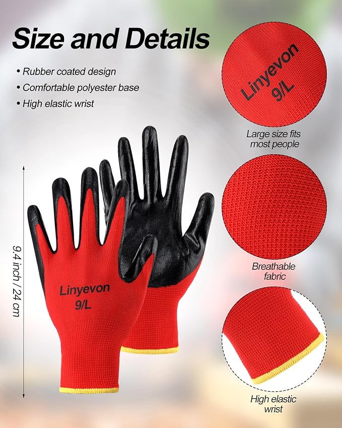 Maxcheck 54 Pairs PU Coated Gloves Bulk, Reusable Rubber Safety Gloves for Men Women Work Warehouse, Mechanic, Woodworking