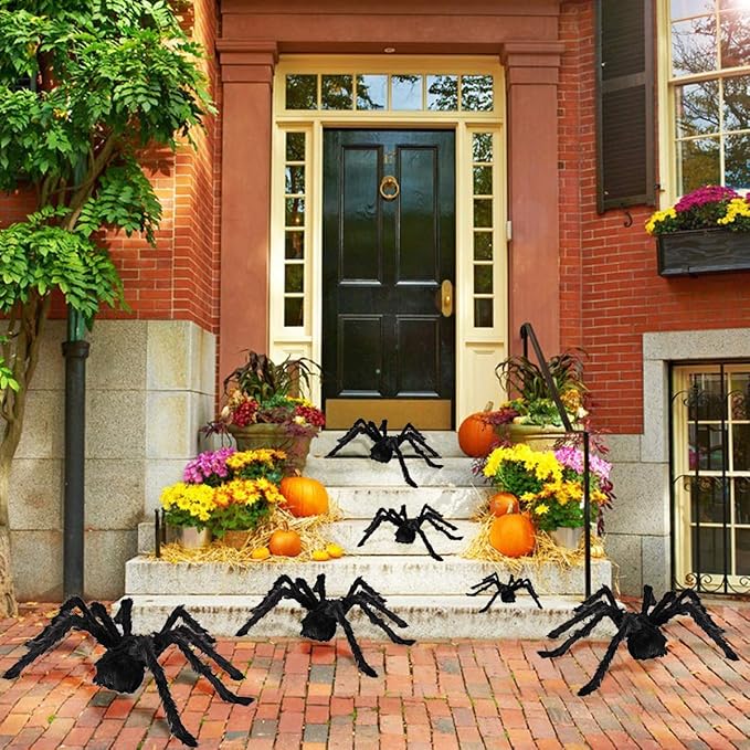 Dreampark Halloween Spider Decorations, 6 Pcs Realistic Hairy Spiders Set, Scary Spider Props for Indoor, Outdoor and Yard Creepy Decor (6 Different Sizes)
