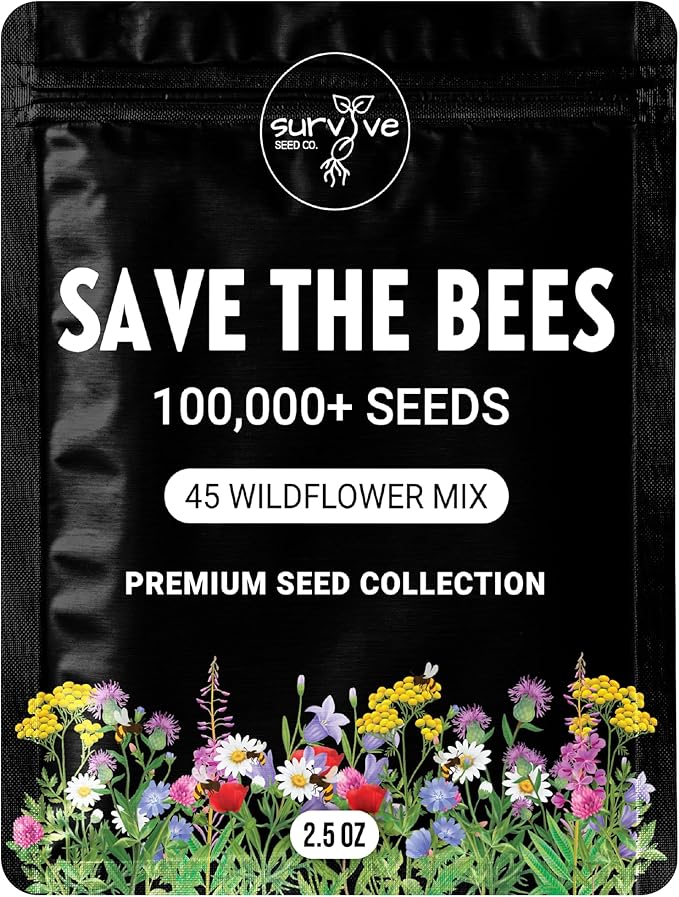 Package of 100,000 Wildflower Seeds - Save The Bees Wild Flower Seeds Collection - 45 Varieties of Pure Non-GMO Flower Seeds for Planting Including Milkweed, Poppy, and Lupine